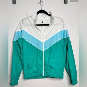 Ideology Green and White windbreaker Jacket Chevron Design. Size Large